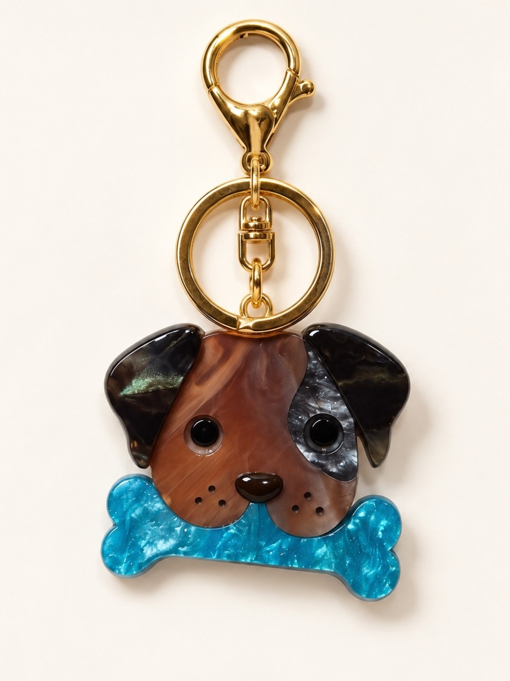 Piper K - Gold-Tone Puppy Keyring Charm with BLUE Bone Accent